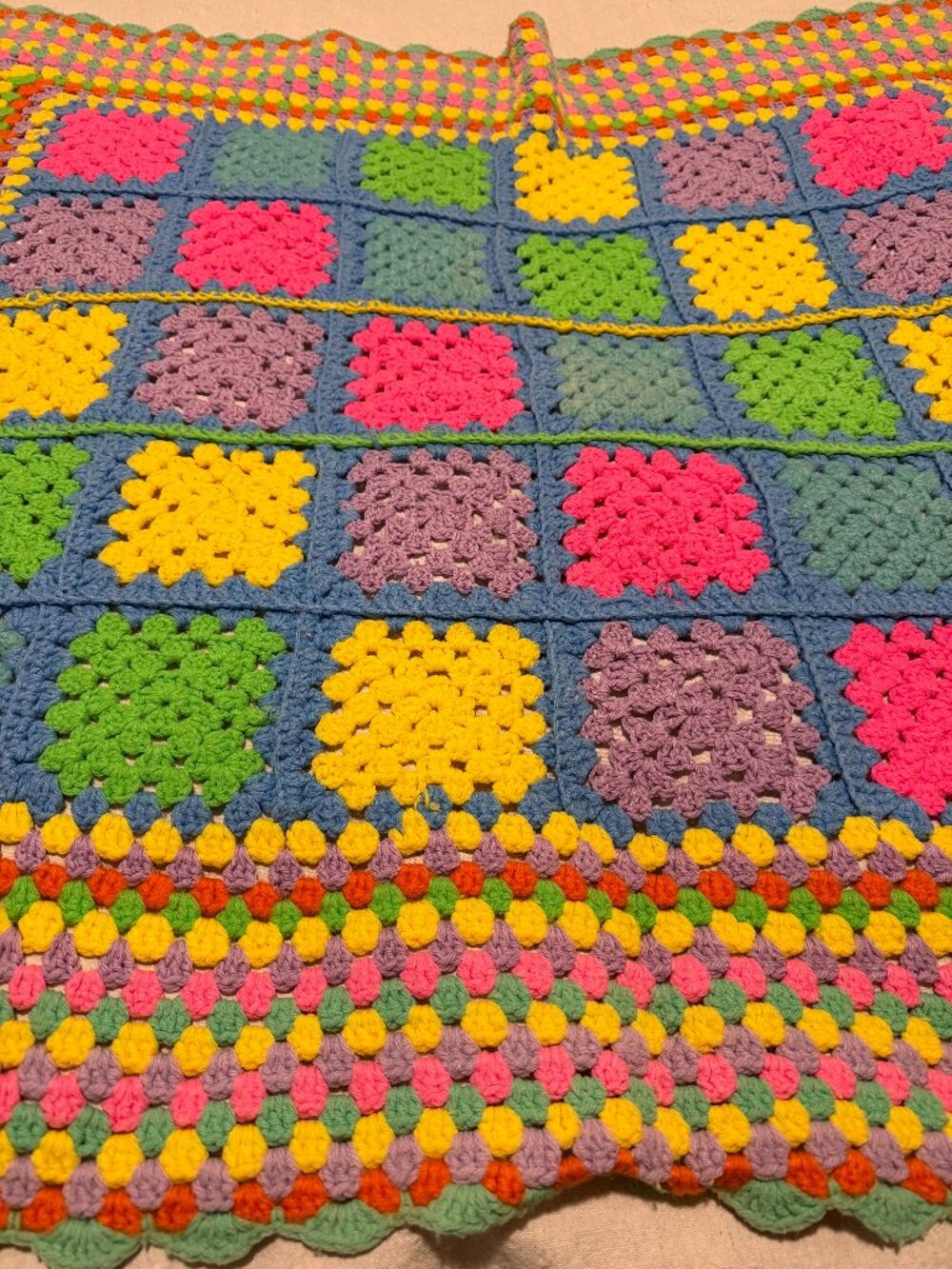 Vintage multicolored Homemade Granny Square crochet Afghan  45"x40"